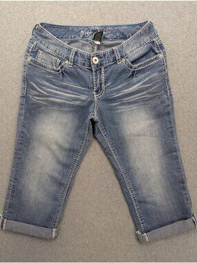 Ariya Jeans Capri Jeans Juniors 7/8 Blue Medium Wash Low Rise Cuffed Stretch